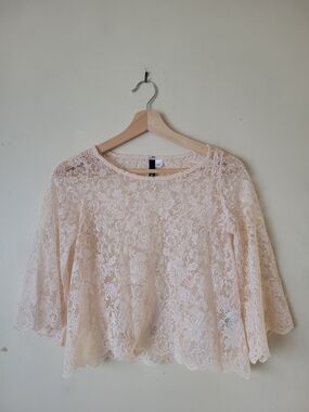 Delicate Lace Bell-Sleeve Top in Blush